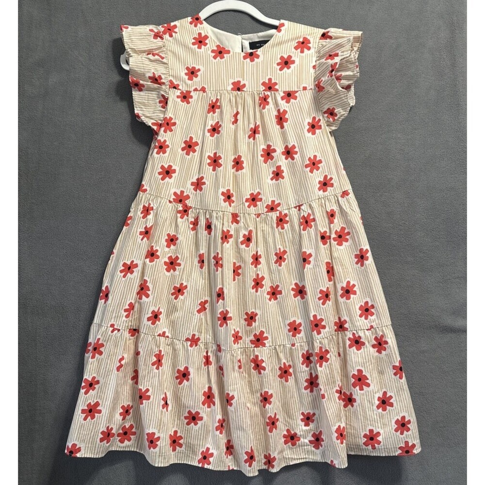 En Saison Poplin Tiered Ruffle Sleeve Short Dress‎ Poppy Floral Print Size S